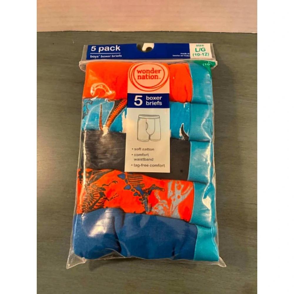 Wonder Nation‎ Boys 5 Boxer Briefs Size L 10-12 Dinosaur Cotton Tag Free